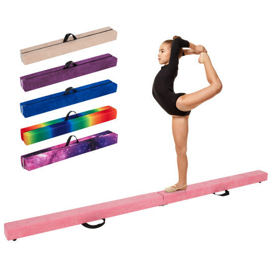 9 FT Folding Gymnastics Balance Beam with Anti-slip Base and Pine Wood Frame-Blue