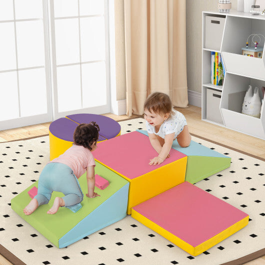 6-Piece Soft Play Set for Toddlers with Climbing Triangle and Ramp-Blue W2B
