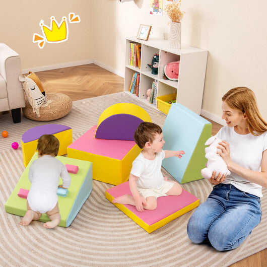 6-Piece Soft Play Set for Toddlers with Climbing Triangle and Ramp-Blue W2B