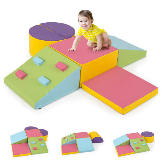6-Piece Soft Play Set for Toddlers with Climbing Triangle and Ramp-Blue W2B