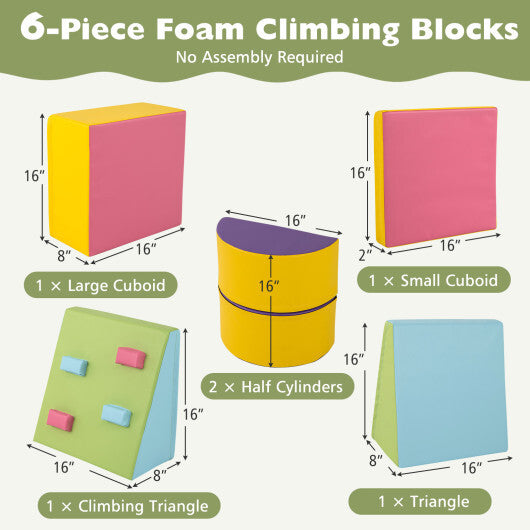 6-Piece Soft Play Set for Toddlers with Climbing Triangle and Ramp-Blue W2B
