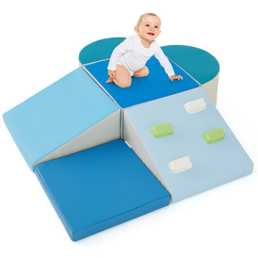 6-Piece Soft Play Set for Toddlers with Climbing Triangle and Ramp-Blue W2B