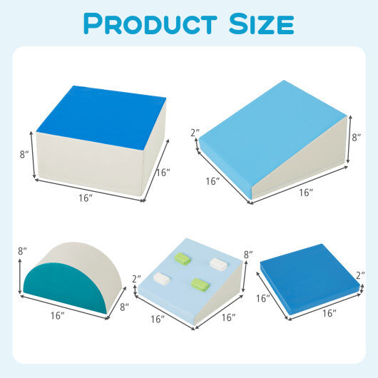 6-Piece Soft Play Set for Toddlers with Climbing Triangle and Ramp-Blue W2B