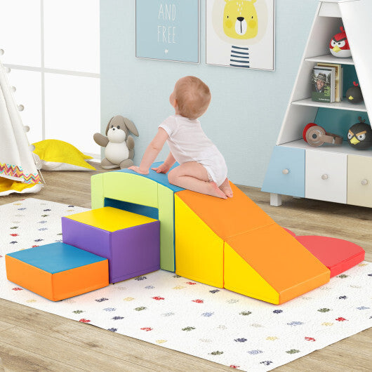 6 Pieces Foam Climbing Blocks Soft Play Climbing for Toddlers with Tunnel-Beige W2B