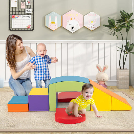 6 Pieces Foam Climbing Blocks Soft Play Climbing for Toddlers with Tunnel-Beige W2B