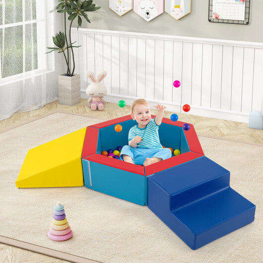 3-Piece Baby Foam Climbing Blocks Climb and Crawl Set with 100 Ocean Balls-Blue W2B