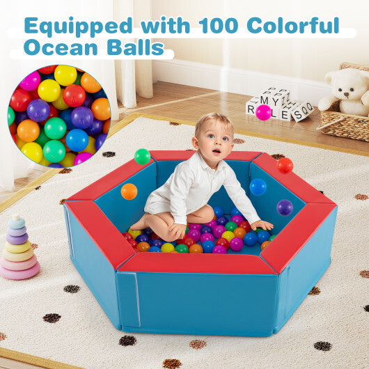 3-Piece Baby Foam Climbing Blocks Climb and Crawl Set with 100 Ocean Balls-Blue W2B