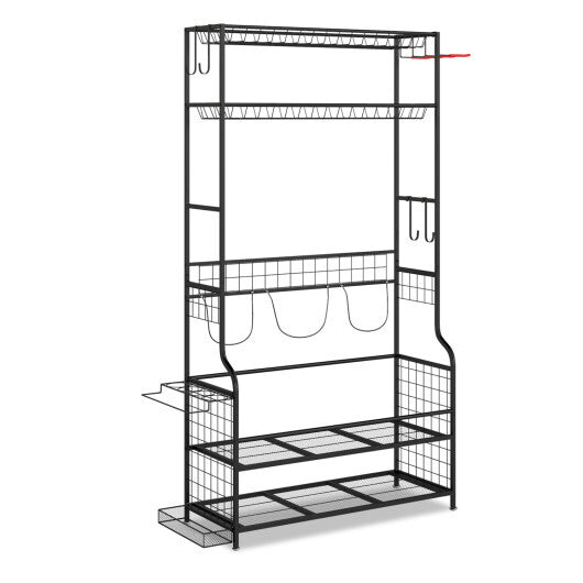 Mobile Sports Equipment Organizer with Golf Bags Storage and Club Rack-Black W2B