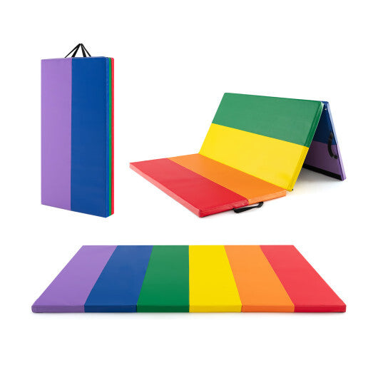 PU Leather Tri-Folding Gymnastics Tumbling Mat with Carrying Handles-Macaron