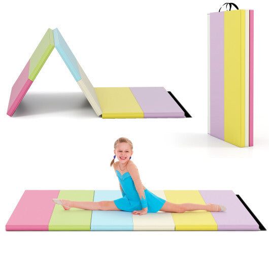 PU Leather Tri-Folding Gymnastics Tumbling Mat with Carrying Handles-Macaron