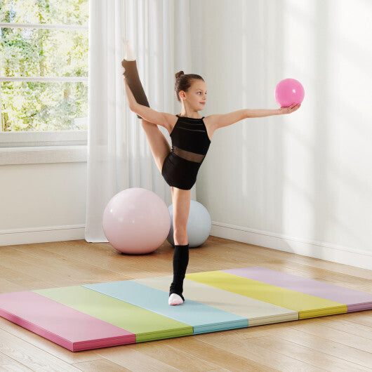 PU Leather Tri-Folding Gymnastics Tumbling Mat with Carrying Handles-Macaron