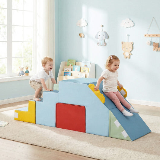 Kids Soft Foam Blocks with Velvet Covers Convertible Table and Chair Set-Blue W2B