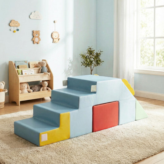 Kids Soft Foam Blocks with Velvet Covers Convertible Table and Chair Set-Blue W2B