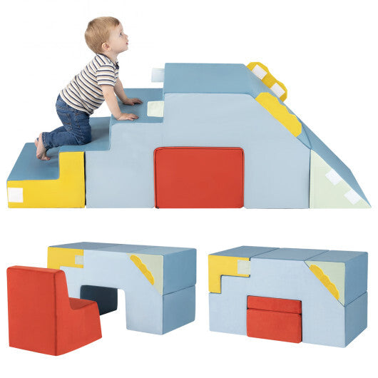 Kids Soft Foam Blocks with Velvet Covers Convertible Table and Chair Set-Blue W2B