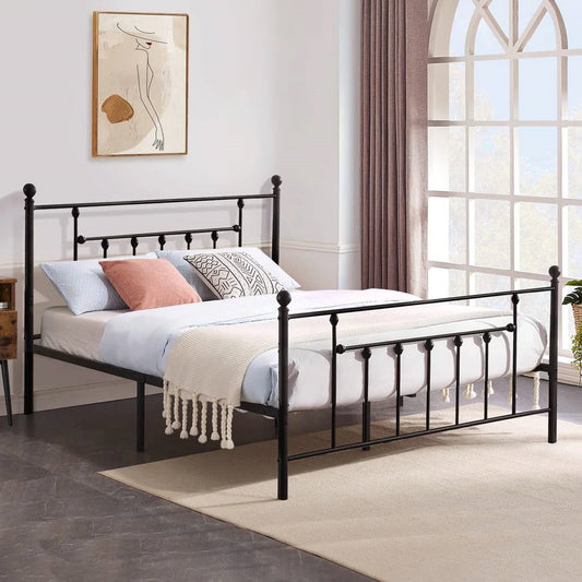 Full size Vintage Style Black Metal Platform Bed Frame with Headboard Footboard FastFurnishings