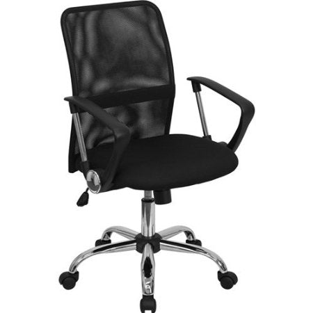 Black Mid-Back Mesh Office Chair with Chrome Finished Base FastFurnishings