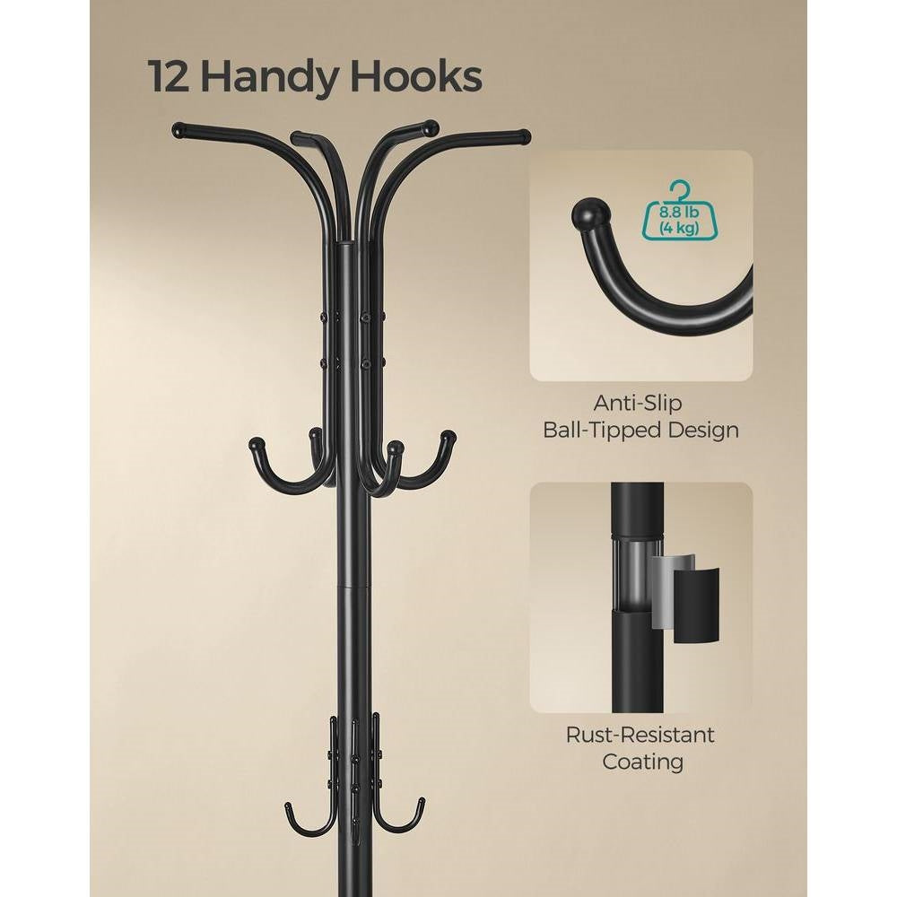 Heavy Duty Black Metal Coat Rack with Umbrella Holder FastFurnishings