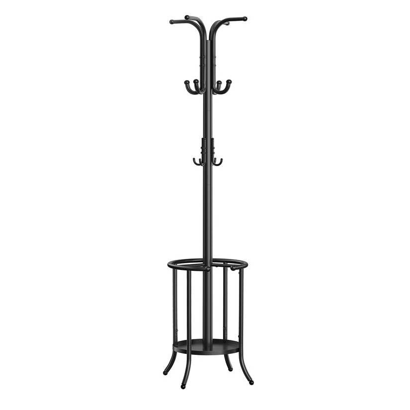 Heavy Duty Black Metal Coat Rack with Umbrella Holder FastFurnishings