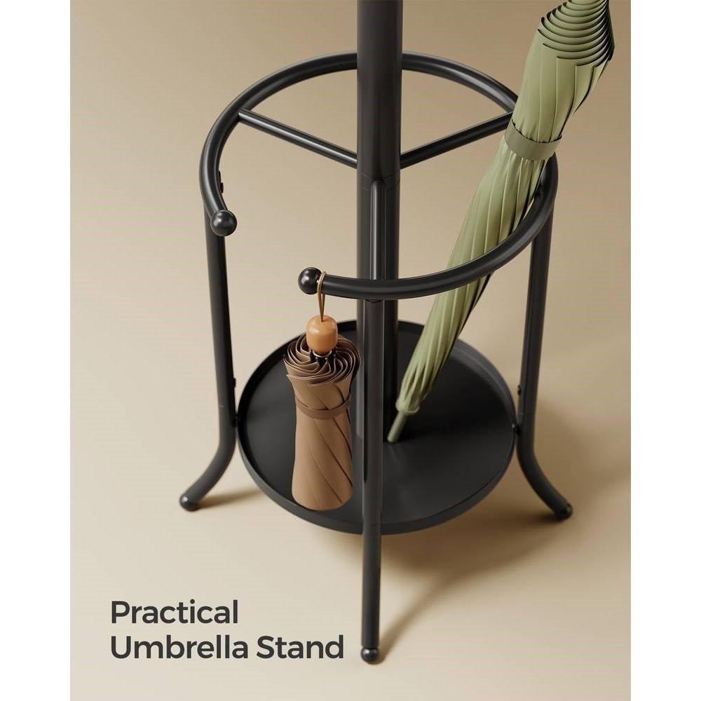 Heavy Duty Black Metal Coat Rack with Umbrella Holder FastFurnishings