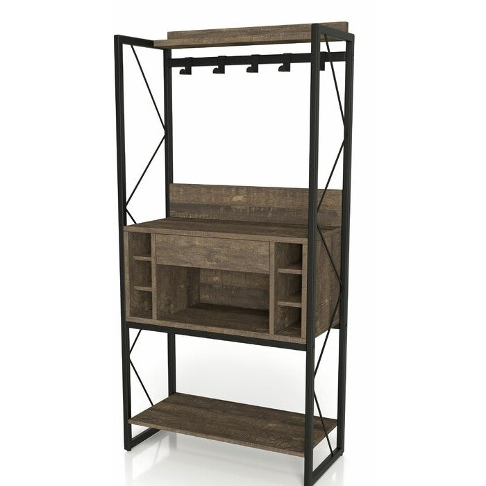 Farmhouse Oak Iron Baker's Wine Storage Rack FastFurnishings