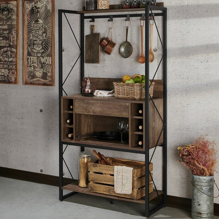 Farmhouse Oak Iron Baker's Wine Storage Rack FastFurnishings