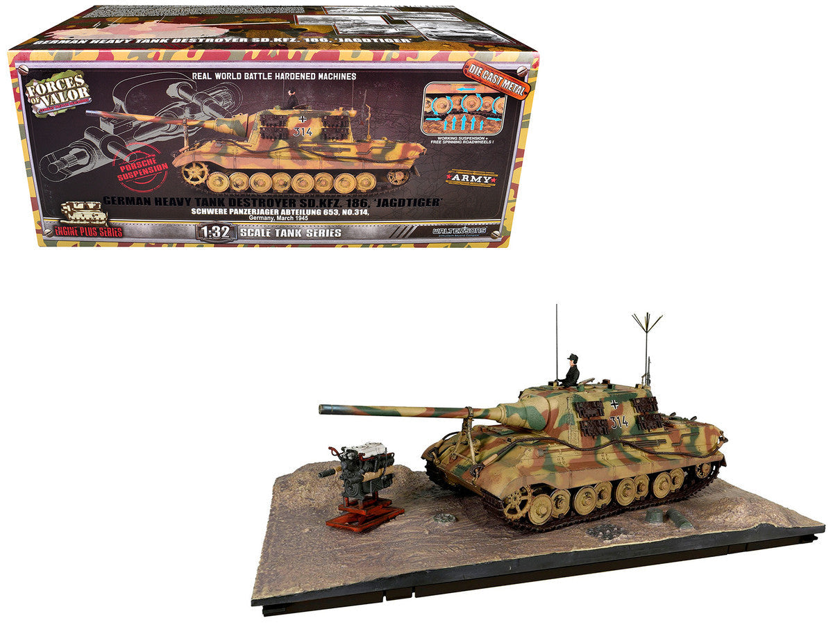 German Sd.Kfz.186 Panzerjager Tiger Ausf. B Tank "JagdTiger (Porsche suspension) 3.Kompanie / schwere Panzerjager Abteilung 653 No.314" (1945) German Army "Armored Fighting Vehicle" Series 1/32 Diecast Model by Forces of Valor Forces Of Valor