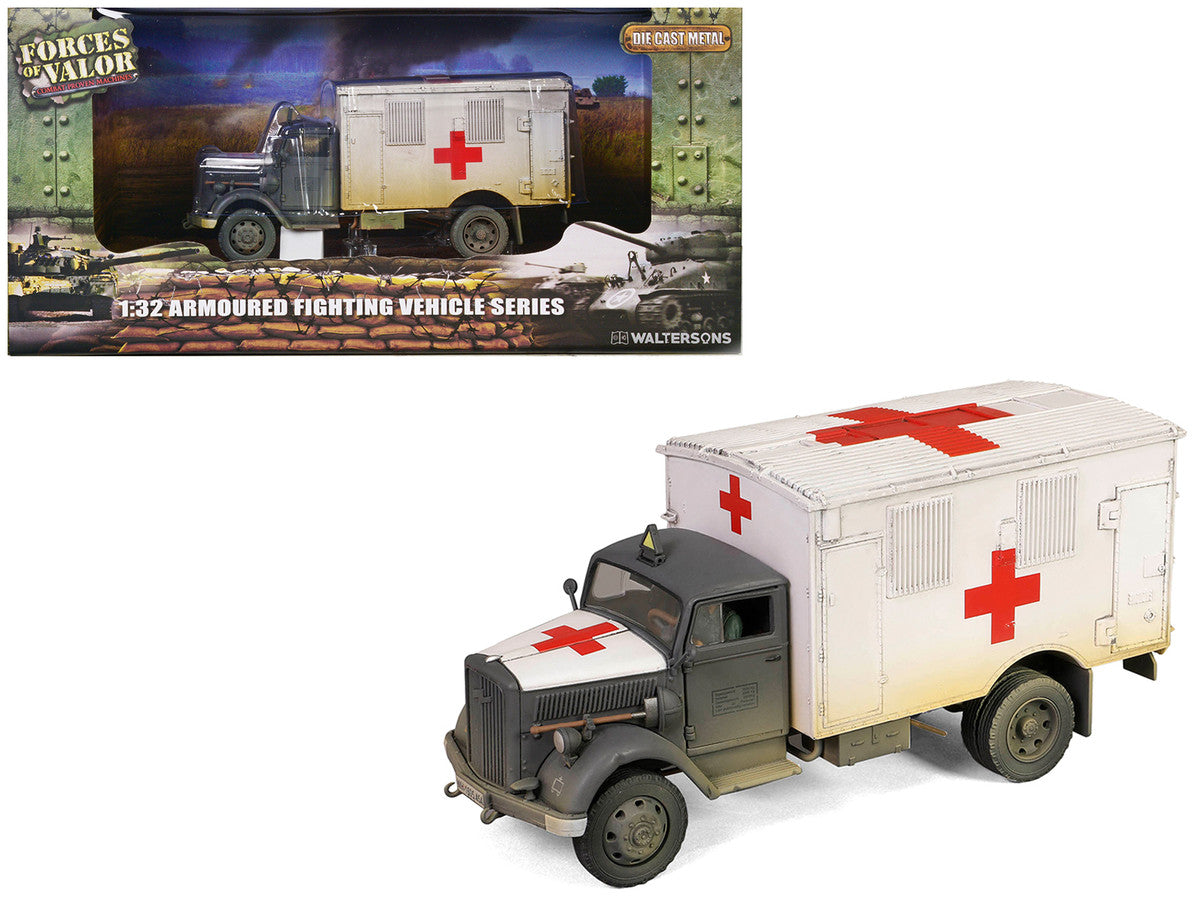Opel-Blitz Kfz.305 Ambulance Gray and White (Weathered) "German Army" "Armoured Fighting Vehicle" Series 1/32 Diecast Model by Forces of Valor Forces Of Valor