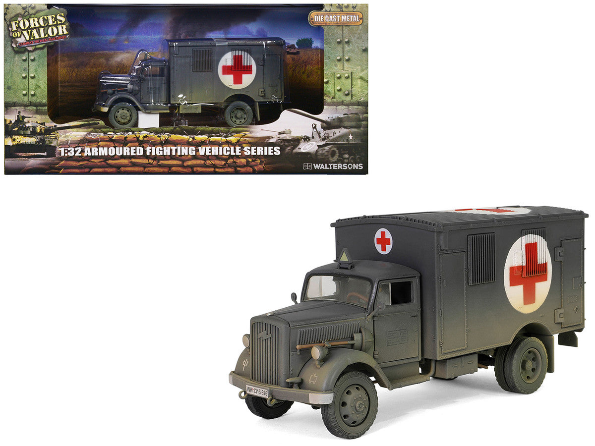 Opel-Blitz Kfz.305 Ambulance Gray (Weathered) "German Army" "Armoured Fighting Vehicle" Series 1/32 Diecast Model by Forces of Valor Forces Of Valor