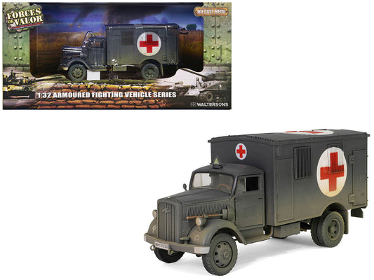 Opel-Blitz Kfz.305 Ambulance Gray (Weathered) "German Army" "Armoured Fighting Vehicle" Series 1/32 Diecast Model by Forces of Valor Forces Of Valor
