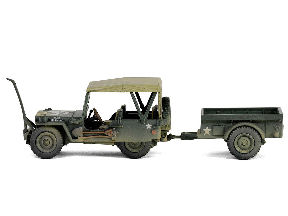 Willys MB Jeep with Trailer Olive Drab (Weathered) with Driver Figure "United States Army" "Mini AFV" Series 1/64 Diecast Model by Forces of Valor Forces Of Valor