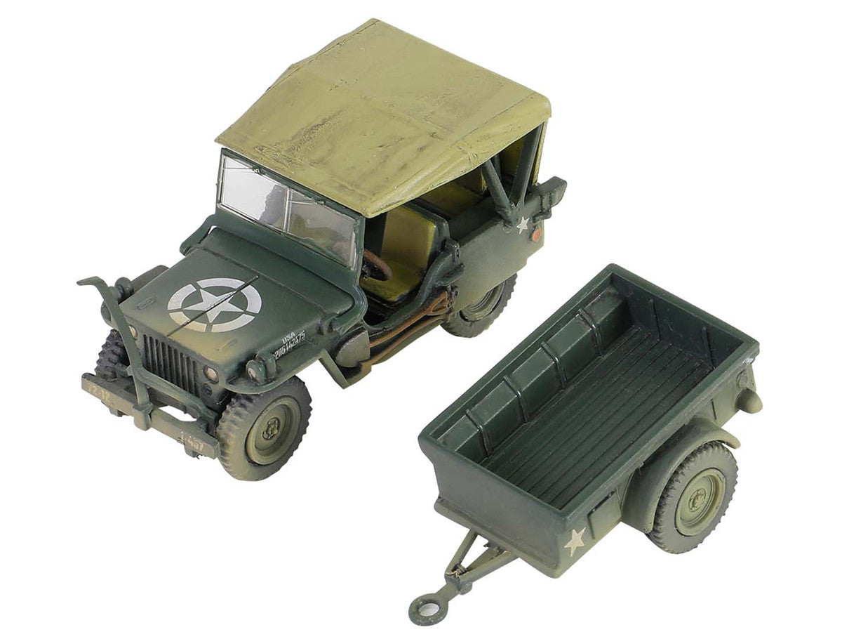 Willys MB Jeep with Trailer Olive Drab (Weathered) with Driver Figure "United States Army" "Mini AFV" Series 1/64 Diecast Model by Forces of Valor Forces Of Valor