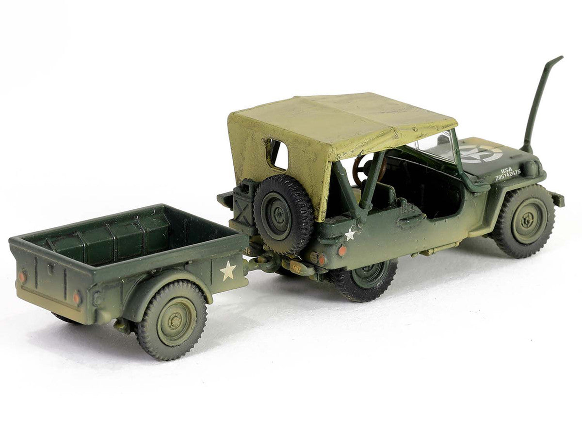 Willys MB Jeep with Trailer Olive Drab (Weathered) with Driver Figure "United States Army" "Mini AFV" Series 1/64 Diecast Model by Forces of Valor Forces Of Valor