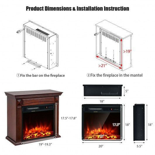 18 Inch 1500W Electric Fireplace Freestanding and Recessed Heater W2B