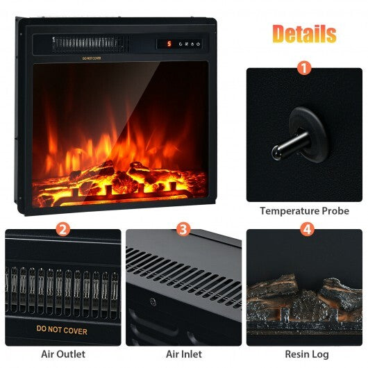 18 Inch 1500W Electric Fireplace Freestanding and Recessed Heater W2B