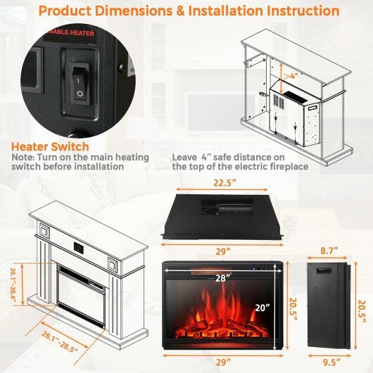 28 Inch Electric Freestanding and Recessed Fireplace with Remote W2B