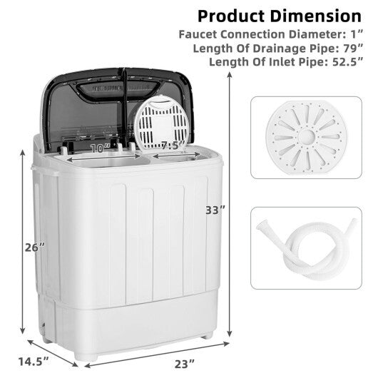 8 Lbs Compact Mini Twin Tub Washing Spiner Machine for Home and Apartment W2B