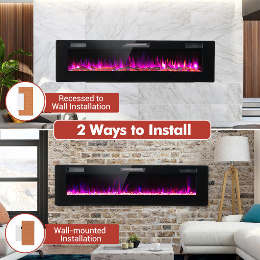 60 Inches Ultra-thin Electric Fireplace with Remote Control and Timer Function