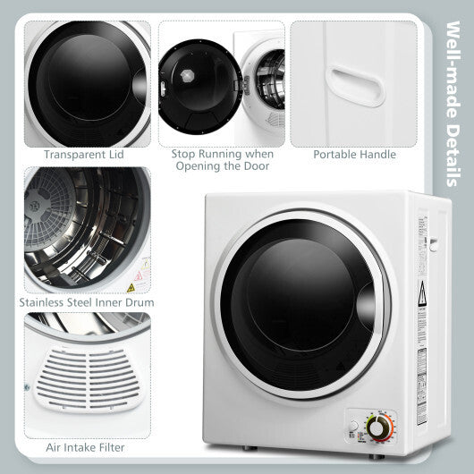 1.5 Cu .ft Compact Clothes Dryer with with Stainless Steel Wall Mount W2B