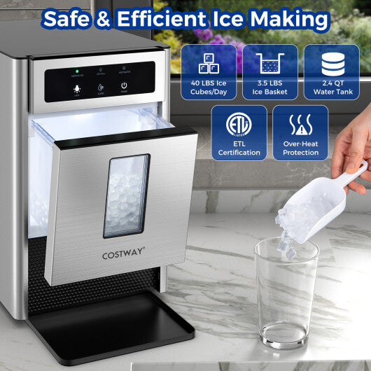 Countertop Nugget Ice Maker with Ice Scoop and Water Tray