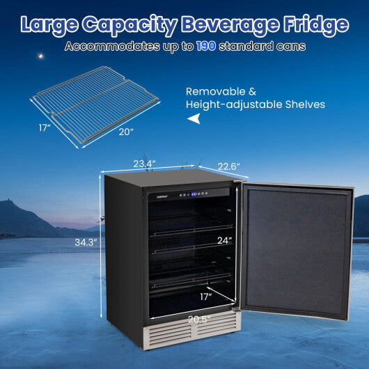 24 Inches Beverage Refrigerator with Removable Shelves and Adjustable Temperature-Silver