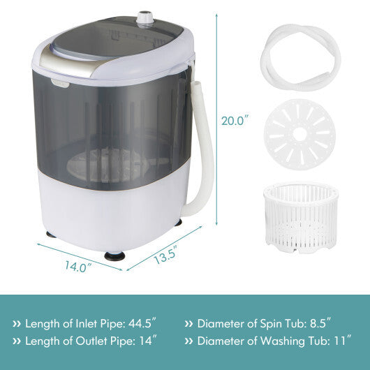 Portable Mini Washing Machine Semi-Automatic Washer and Spinner Combo with Single Tub-Gray W2B