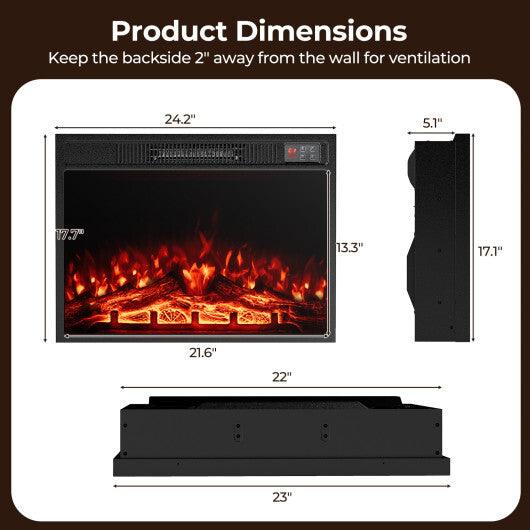 23 Inch Electric Fireplace Insert Fireplace Heater with Adjustable Flame Color W2B