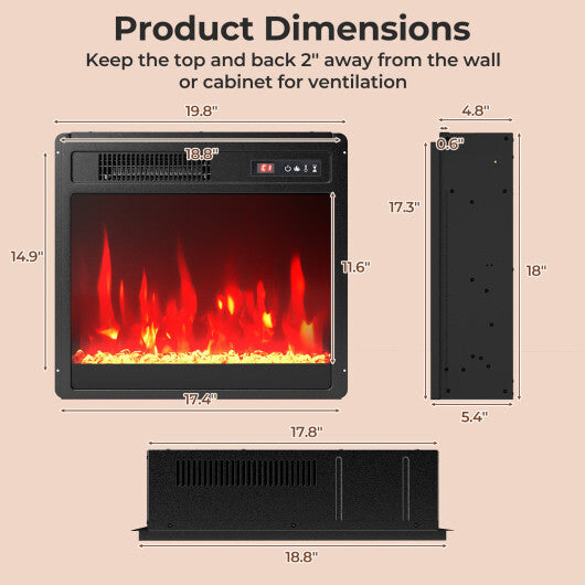 18 Inch Electric Fireplace Insert Fireplace Heater with Overheat Protection
