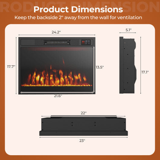23 Inches 750W/1500W Electric Fireplace Heater with Alter Flame Color and Brightness W2B