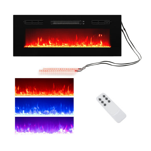 36 Inches Electric Fireplace Heater Recessed with LED Strip Lights and Remote Control W2B