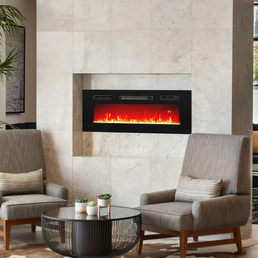 36 Inches Electric Fireplace Heater Recessed with LED Strip Lights and Remote Control W2B