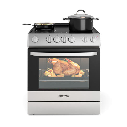 30 Inch Freestanding and Slide-in Kitchen Stove with 4 Burners Ceramic Cooktop-Silver W2B