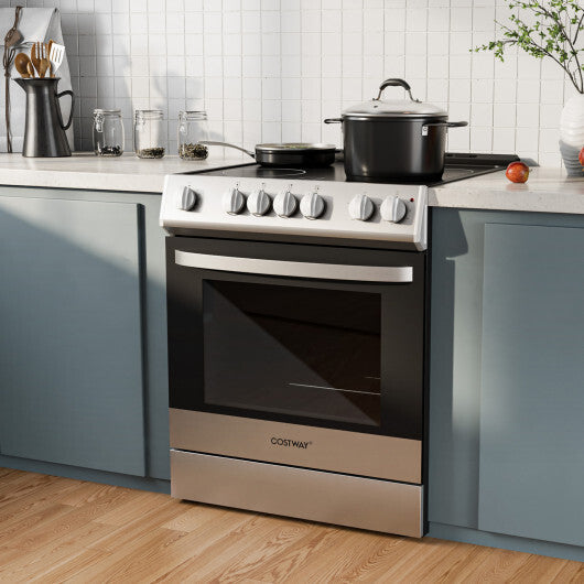 30 Inch Freestanding and Slide-in Kitchen Stove with 4 Burners Ceramic Cooktop-Silver W2B