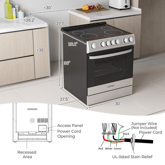 30 Inch Freestanding and Slide-in Kitchen Stove with 4 Burners Ceramic Cooktop-Silver W2B