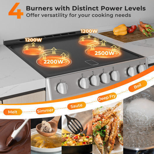 30 Inch Freestanding and Slide-in Kitchen Stove with 4 Burners Ceramic Cooktop-Silver W2B